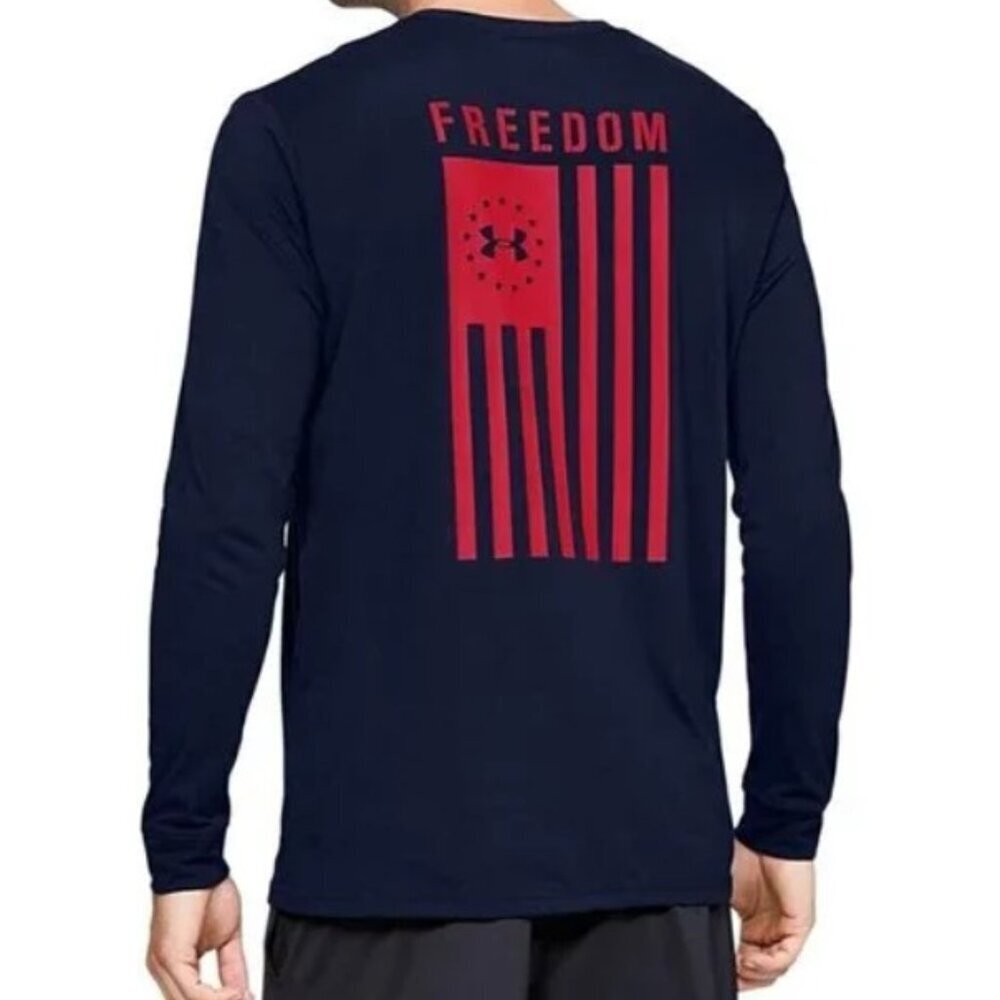 Under Armour Freedom HeatGear Long Sleeve Tee Loose Fit Navy Red Small